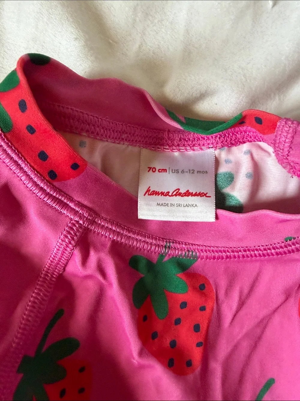 Hanna Andersson Pink Strawberry Print Kids Swim Rashguard